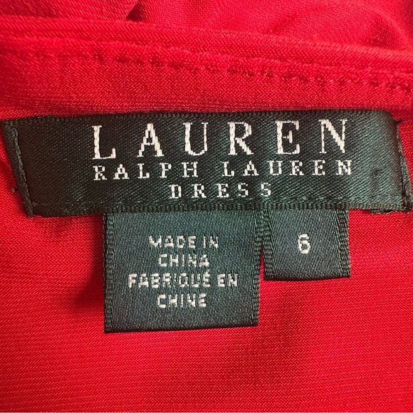 Lauren Ralph Lauren Adara Dress Red Size 6 Wrap Crepe Flowy V Neck Short Formal - Picture 10 of 10